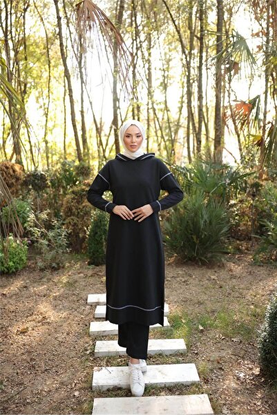 Bwest Σετ Φούτερ με κουκούλα και μακρύ παντελόνι Hijab - 03082.003 - Μαύρο