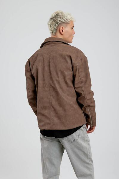 NOMARC Καφέ μπουφάν από συνθετικό δέρμα με φερμουάρ