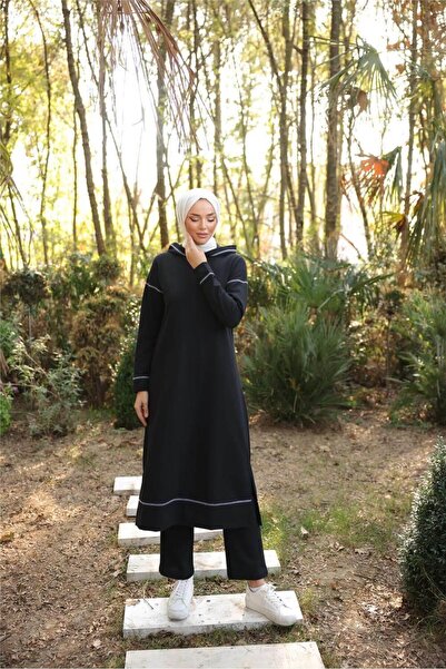 Bwest Σετ Φούτερ με κουκούλα και μακρύ παντελόνι Hijab - 03082.003 - Μαύρο