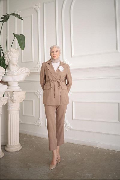Bwest Mink Double-breasted Jacket Set - Lace-up at the Waist - 50021.016