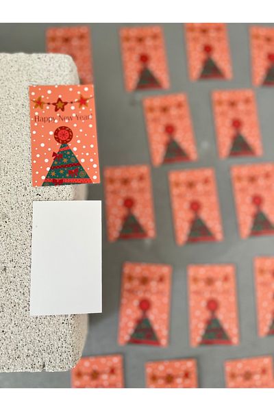 Meyofficial New Year's Pine Tree Themed Greeting Card - 8*5 Cm, Pack of 20