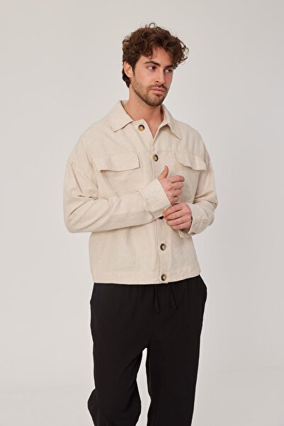 NOMARC Κρεμ λεπτό εποχιακό μπουφάν με κουμπί