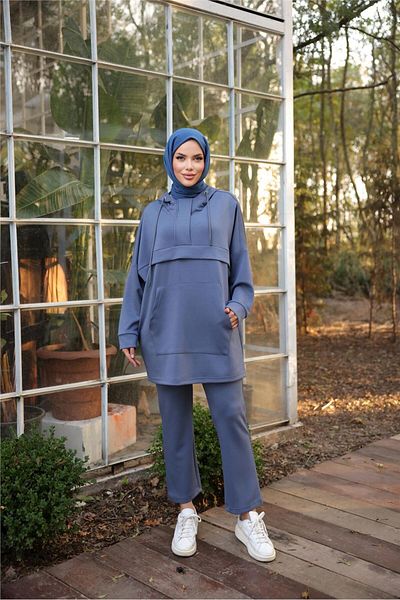 Bwest Hooded Kangaroo Pocket Sweat-Pants Double Tracksuit Sports Set - (38-46) - 71214 - Indigo
