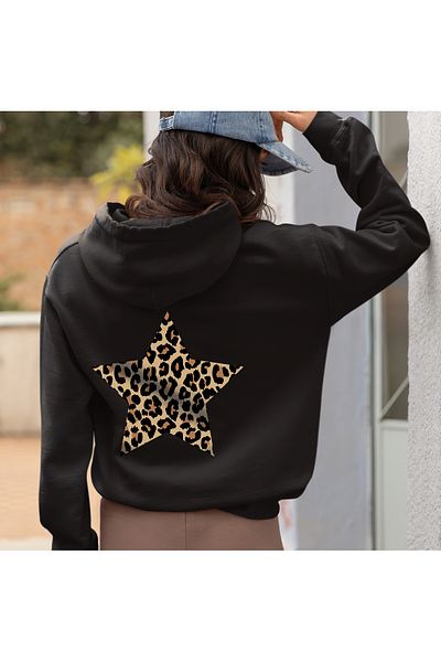swOzz Leopard Hoodie Printed Thick Cotton Oversize Unisex Black Sweatshirt