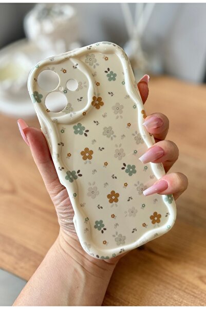 MİRAZ TASARIM iPhone 16 Flower Patterned Ecru Case