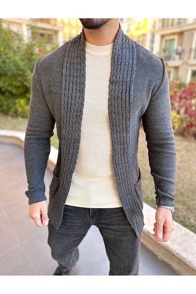 elkumoda Πλεχτό παλτό με σχέδιο σε γαλλικό γιακά, τσέπες, πλέξη που δεν φιλιάζεται.