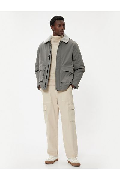 Koton Slim-Fit-Jacke mit Plüschkragen und Reißverschluss