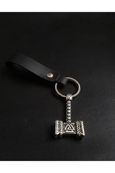 BSN Store Mythology Scandinavian Genuine Leather Keychain with Thor Hammer Figure