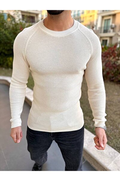 elkumoda سترة صوفية بقصة ضيقة من القطن الطبيعي المحبوك برقبة دائرية وخالية من...