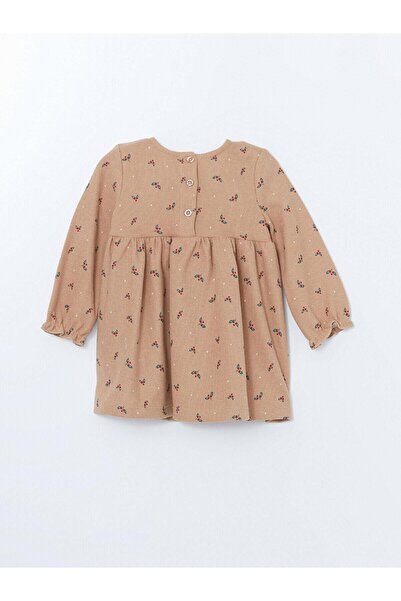 LC Waikiki LCW baby Baskılı Bisiklet Yaka Uzun Kollu Çiçekli Kız Bebek Elbise