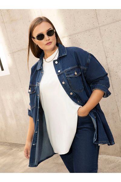 ALİA Plus Size Oversize Cotton T-Shirt - White - Alia