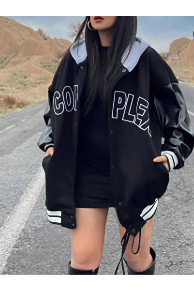 tynemode Jachetă de colegiu oversize cu mânecă din piele complexă unisex