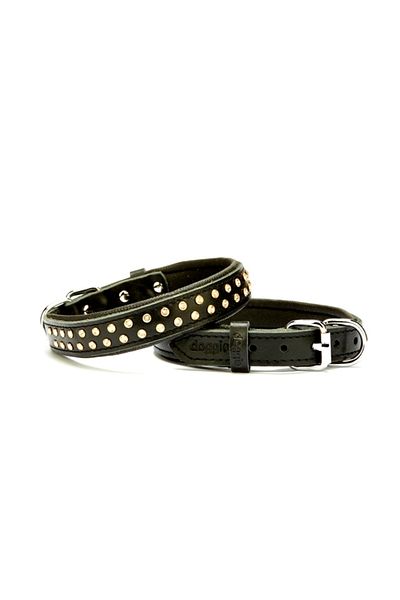 Angoravi Comfortable Leather Crystal Stone Dog Collar 2 X 28-34 cm Black