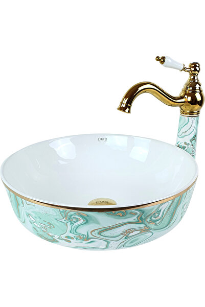 DELEN YAPI Pure Concept Pure Ebru Yeşil Altın Tezgah Üstü Çanak Lavabo Tr-132