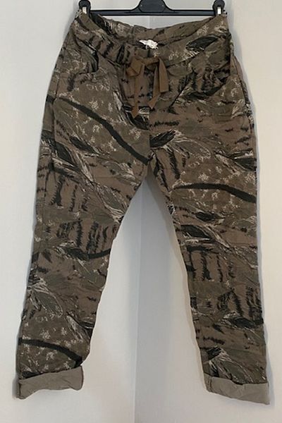 AYASOFYA OTANTIK Women's Italian Mink Elastic Waist Laced Patterned Lycra Skinny Leg Pants