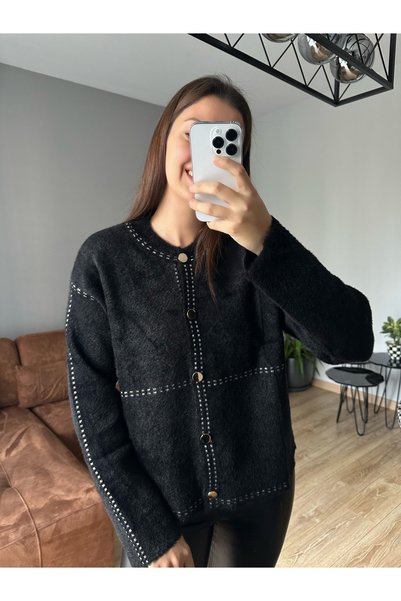 İzel Benli Butik Angora Çizgili Hırka