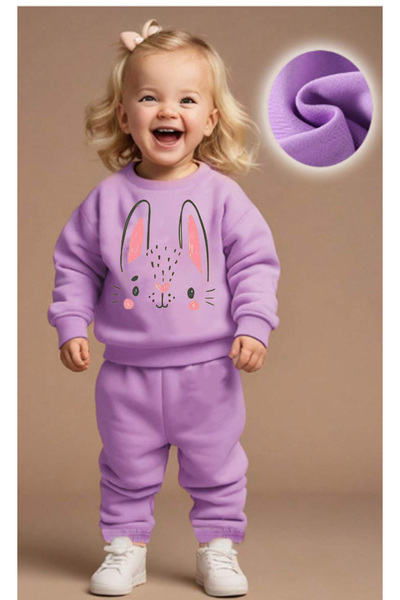 bebekpare Kız Çocuk İki İplik Alt Üst Takım %100 Pamuk Tavşan