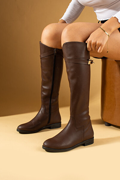 Pembe Potin Women's Coffee Stylish Style Casual Comfortable Buckle Suitable for All Chimney Boots