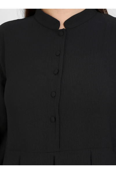 ALİA Chief Collar Button Detailed Large Size Aerobin Dress - Black - Alia