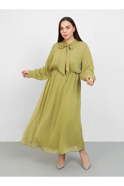 ALİA Φόρεμα σιφόν με λαιμόκοψη Plus Size - Λιπαρό Πράσινο - Alia