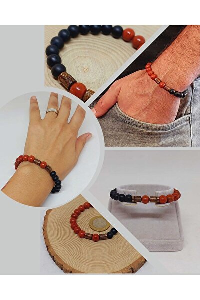 Yasamtohumu 8mm narukvica od crvenog jaspisa i oniksa, unisex - havajski mode...