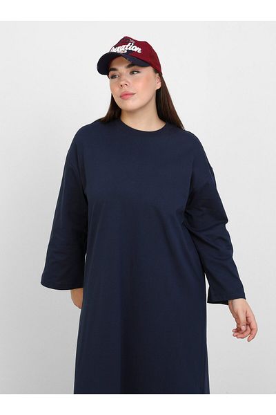 ALİA Plus Size Oversize Knitted Dress - Navy Blue - Alia