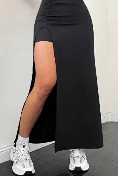 BENİMOLMALI Şort Etek Şortlu Uzun Yırtmaçlı Etek