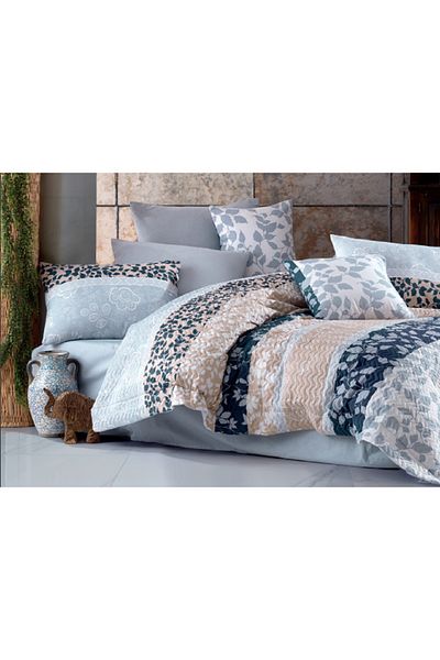 Majoli Romans Blue Single Quilted Duvet Cover Set 4 Seasons Set 100% Cotton Ranforce Fabric
