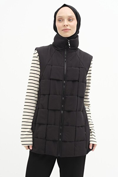 Tuğba Örgü Model Kapitone Yelek - Siyah
