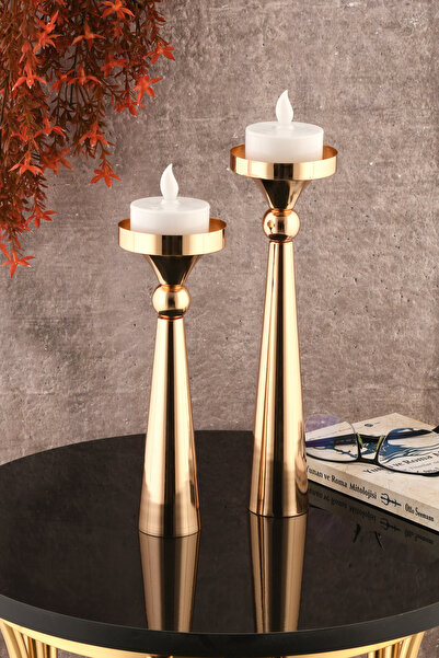 TR Turan Collection MİLAS Baton Şamdan Gold Kaplama Metal Mumluk