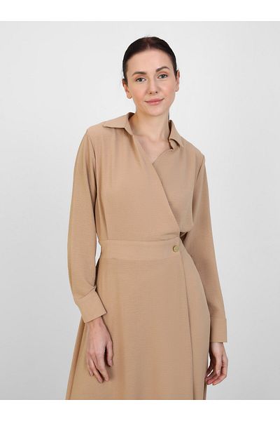 Refka Aerobin Side Button Detailed Hijab Dress - Beige - Refka