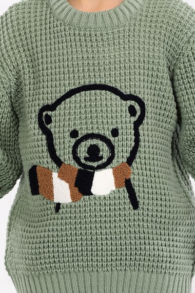 Cloudy Kids Pulover tricotat brodat cu ursuleț de pluș pentru băiat