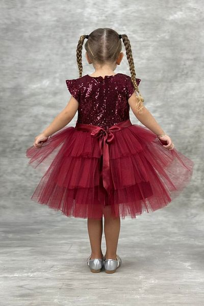 ABİYEKİDS Children's Evening Dress - Sequined Burgundy Sequin Katkat 2/11 Years Old 23 April Show Dress Aby4560
