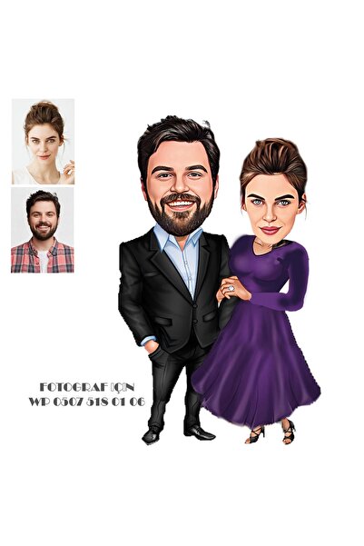 wonderlike Karikatürlü Evli Çift Araba Dikiz Ayna Süsü - İsimli Fotoğraflı Ah...