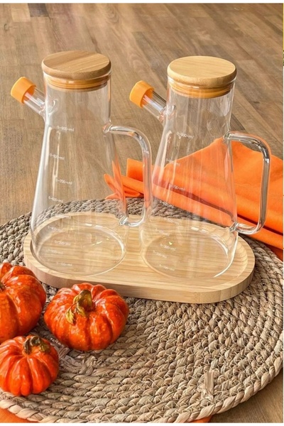 SEVEN7 3parça 2li Yağdanlık Ve Bambu Altlık Ve Kapak 900ml