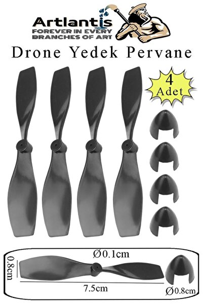 Artlantis Drone Pervanesi 75 mm 4 Adet Yedek Dron Pervane Kanatı Deney Okul H...