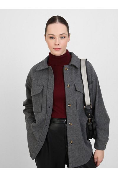Benin Gray Oversize Stamp Jacket - Pocket Detail - Benin