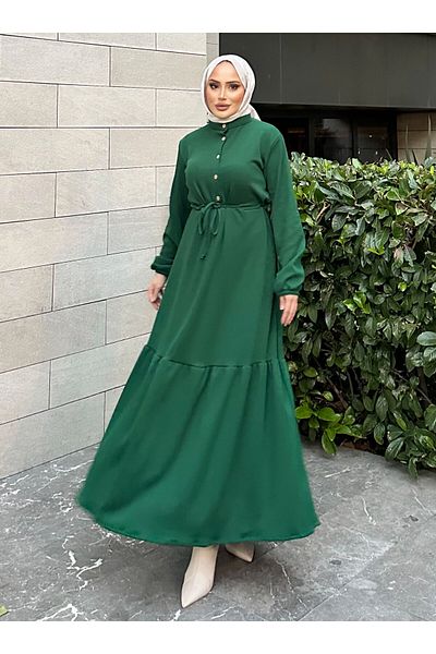SAHRA BUTİK Φόρεμα Burgu Kumastan Half Placket - Πράσινο - SAHRA BUTİK