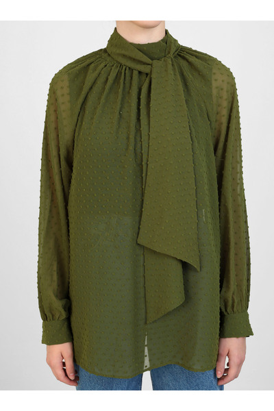 Refka Yakası Bağlama Detaylı Bluz / Gömlek - Haki - Refka