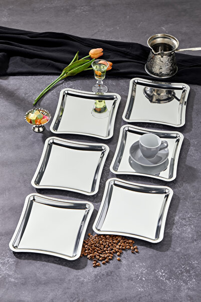 Turkco صينية عرض كروم من سلسلة Elegante Square، صينية خطوبة وعد، 22 سم، تصميم طليعي، 6 قطع