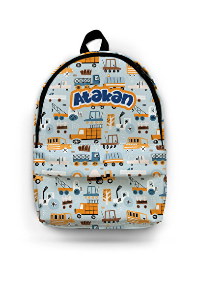 Kokopatik Kişiye Özel İsimli - İş Makinaları Desenli Okul Çantası