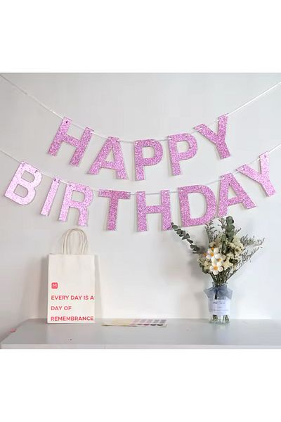 Partifabrik Pink Glitter Happy Birthday Baby - Στολίδι γενεθλίων