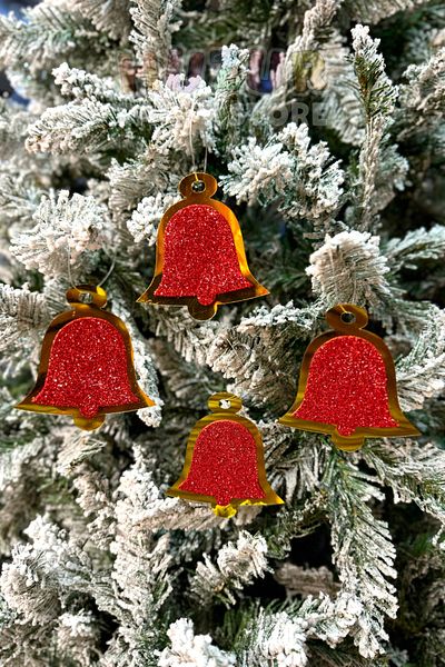 Huzur Party Store Christmas Pine Tree Red Eva Bright Chime - Gold Yellow with 4 Pcs 9X8 cm Cardboard