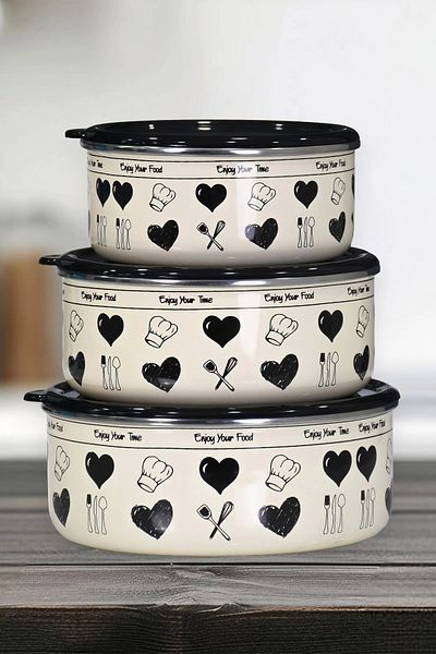 PR HOME Black Enamel Triple Storage Set - Enjoy