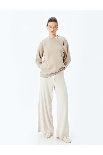 Koton Weiche, strukturierte, geräumige, taillierte, gestrickte Pyjama-Unterseite