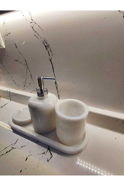 ROİPİERRES MERMER Marble 4-Piece Bathroom Set Stylish Marble Soap Dish Natural Stone Marble Bathroom Set