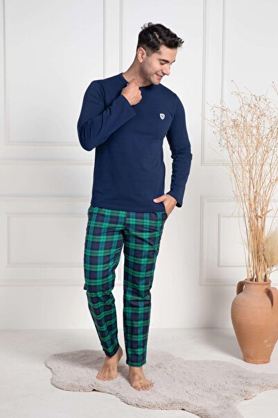 Mecit Pijama Ανδρικό σετ πιτζάμες μεγάλου μεγέθους Mecit 3051 Navy Blue καρό