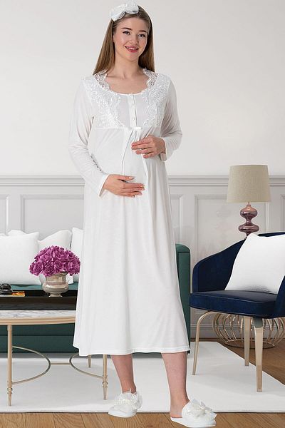 Mecit Pijama Mecit 5343 - Νυχτικό εγκυμοσύνης και εγκυμοσύνης με δαντέλα εκρού