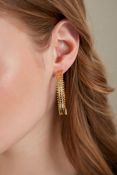 Lina Tia Kadın Orta Boy Tırtırlı Halka Otantik Tasarım Çelik Altın Kaplama Yu...