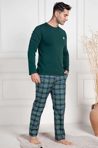 Mecit Pijama Mecit 3052 Πράσινη καρό ανδρική πιτζάμες μεγάλου μεγέθους